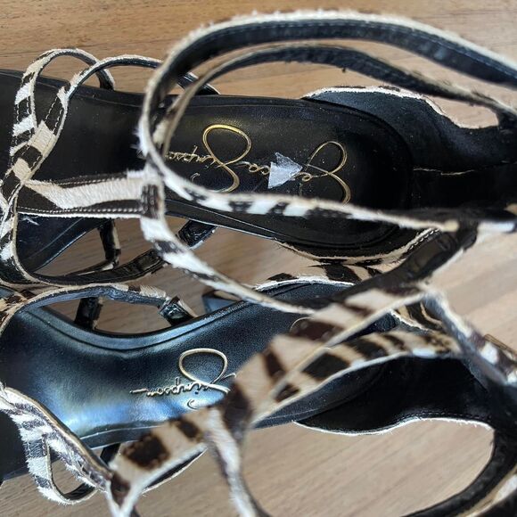 Jessica‎ Simpson Zebra Pony Hair Gladiator Heels Strappy Sandals Stilettos Sz 7M - Picture 6 of 8